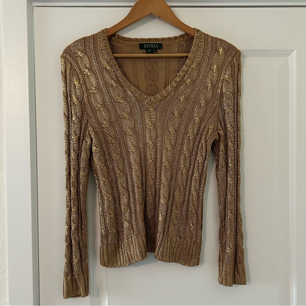 Ralph Lauren Gold “dipped/painted” sweater S